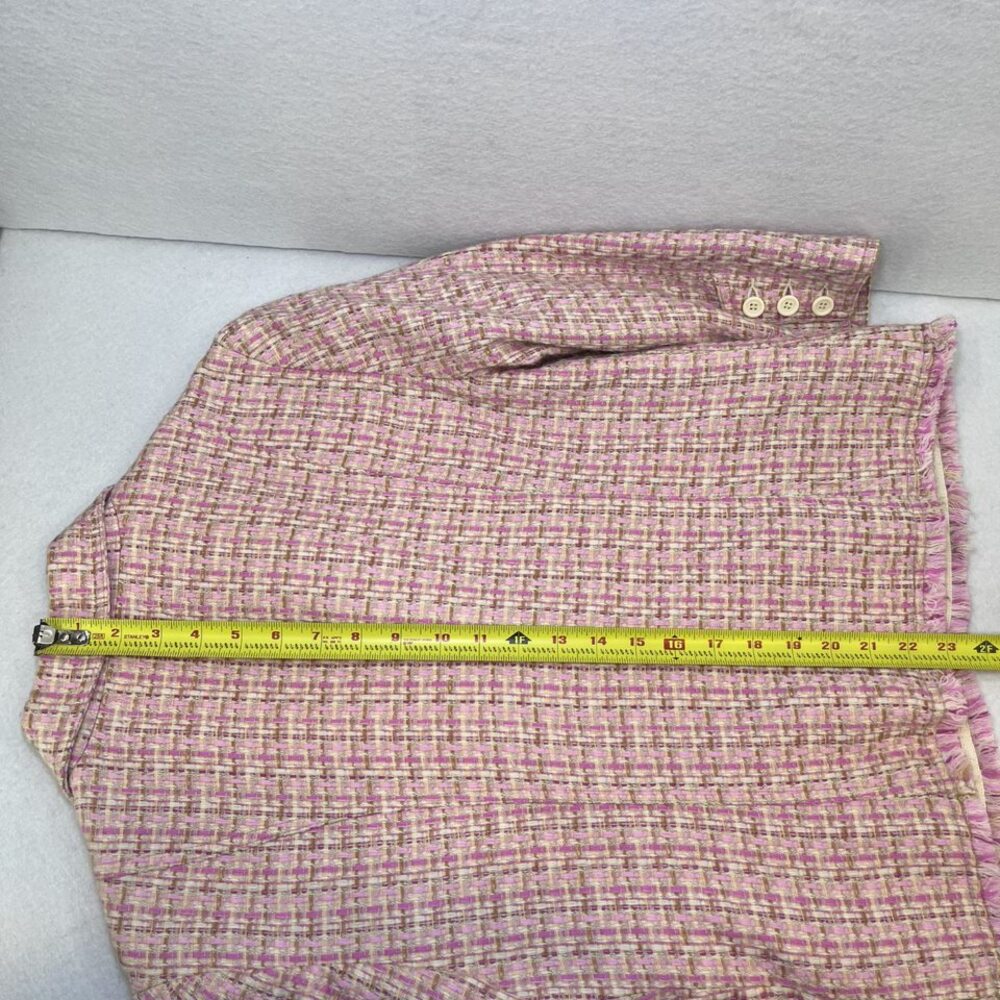 Moa Moa cropped fringe blazer jacket tweed pink tan cream women L - Picture 14 of 14